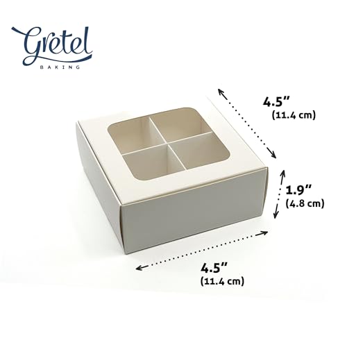 20-Ct White Treat Boxes, 4.5x4.5x1.9in, Window & Dividers - color: White, size: 4.5 x 4.5 x 1.9 in (4 compartments)