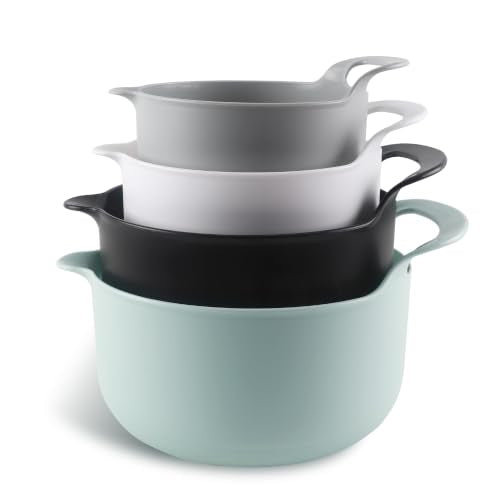 COOK WITH COLOR Nesting Plastic Mixing Bowl Set with Pour Spouts and Handles, Mint, 4 Piece Non-Slip - color: Mint, size: 4 Piece Non-Slip