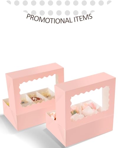 qiqee Pink Auto-pop up 6 Cupcake Boxes with Window 30 Packs Cupcake Box 9.4"x6.1"x3.3" Bakery Boxes For Cupcakes Carrier, Cupcake Containers - color: Pink, size: 6 Holder/30 Packs