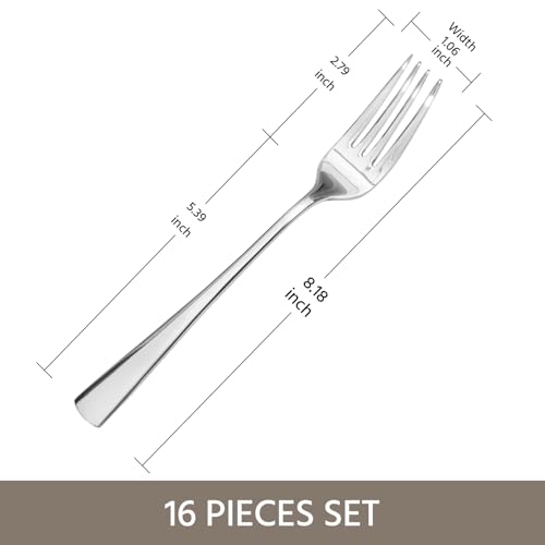 KINGSTONE Forks 16 Piece Dinner Forks Set, 18/10 Stainless Steel, 8.18 Inch - color: Silver, size: 16-Piece