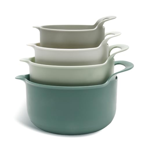 COOK WITH COLOR Nesting Plastic Mixing Bowl Set with Pour Spouts and Handles, Sage, 4 Piece Non-Slip - color: Sage, size: 4 Piece Non-Slip