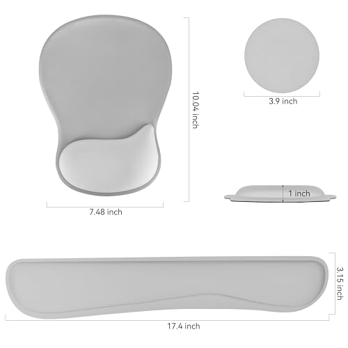 Wrist Rest Support for Mouse Pad Keyboard Set Circle Coaster Gaming Mouse Pad Ergonomic Gel Memory Foam Set for Computer, Laptop, Office, Pain Relief, Comfortably Typing Grey KM-31 - color: Km-31