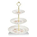 Sweejar 3 Tier Ceramic Cake Stand Wedding, Dessert Cupcake Stand for Tea Party Serving Platter(Small Flower) - color: Small Flower
