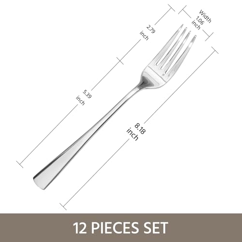 KINGSTONE Forks 12 Piece Dinner Forks Set, 18/10 Stainless Steel, 8.18 Inch - color: Silver, size: 12-Piece