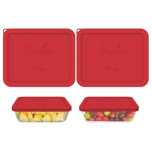 SOPHICO 11 Cup Silicone Replacement Rectangle Lids for Pyrex Glass 7212-PC - color: RED-2PACK