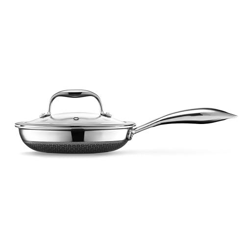 HexClad 7" Hybrid Nonstick Frying Pan with Lid, Dishwasher & Oven Safe - size: 7-inch, style: Pan + Lid