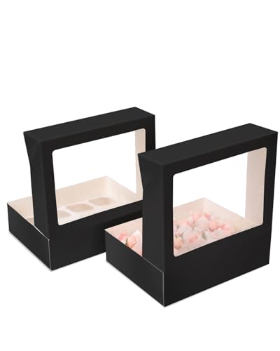 Bakepacker Auto-pop Up Cupcake Boxes with Window Black 40PCS 12 Count - color: Black, 40