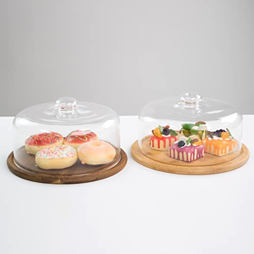 10.2''Wood Cake Stand with Glass Lid, 11.8" 2-in-1Charcuterie Board