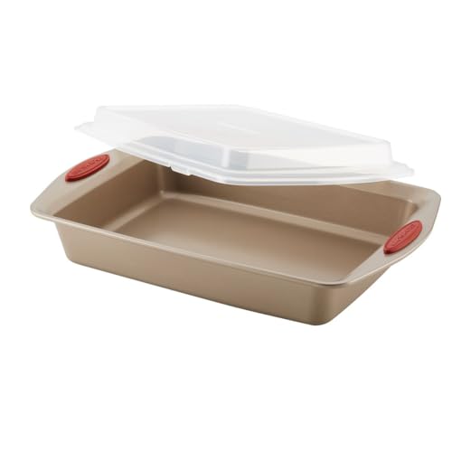 Rachael Ray Cucina Nonstick Bakeware Baking Pans Set, Baking Set 10-Piece - color: Latte Brown with Cranberry Red Grips, size: 10 Piece