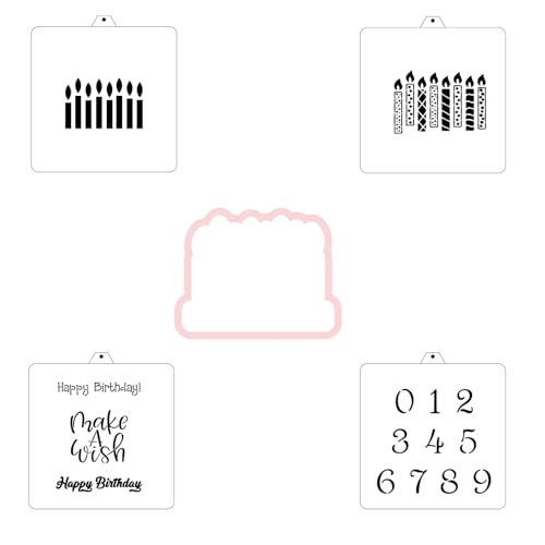 Cookie Cutter and Stencil Bundle Royal Icing Cookies Stencils Paint Your Own Biscuit Bakery Starter Kits Royal Icing Fondant Cutters Birthday Wedding Holiday Cookies Painting Coloring Pages Comb - style: Happy Birthday Candle