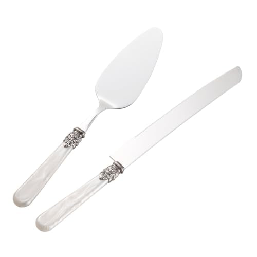 2-piece Cake Knife and Serve Set, Fancy Hand Craft Italian Design, Vintage Pie Knife Server Set with Handle, Cake Cutter Set (White) - color: White