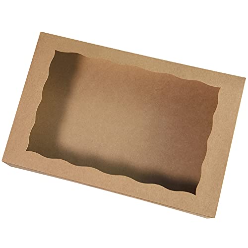 ONE MORE 15-Pack Brown Pastry Box12x8x2.5inch,Large Bakery Cookie Box for Donuts,Muffins with Window Lid - Auto-Pop up Paper Box Doughnut Cardboard Chocolate Strawberries Treat Boxes,Pack of 15