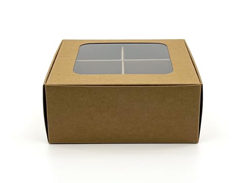 20-Ct Kraft Treat Boxes, 4.5x4.5x1.9in, Window & Dividers - color: Kraft, size: 4.5 x 4.5 x 1.9 in (4 compartments)