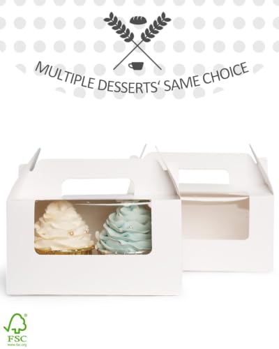 qiqee 100 Packs Cupcake Box Two Holder 6.5x3.6x3.5inch(2.2" Top) White 2 Cupcake Boxes With Window（100 Boxes+100 Inserts） - color: White, size: 100Pcs, Two Holder