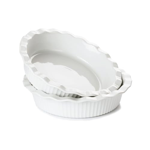 Miicol Ceramic Pie Pan Set of 2, 50 oz Ripple Edge Deep Baking Dish - size: 9 INCH PACK OF 2