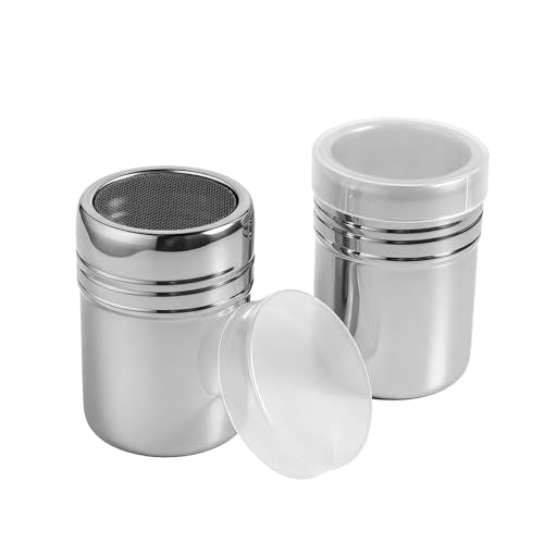 2 Pcs Stainless Steel Powdered Sugar Shaker Duster with Lid