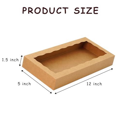 XINHPKGG 50 Pcs Brown Cookie Boxes 12x5x1.5 Inch Bakery Boxes with Window - color: Brown