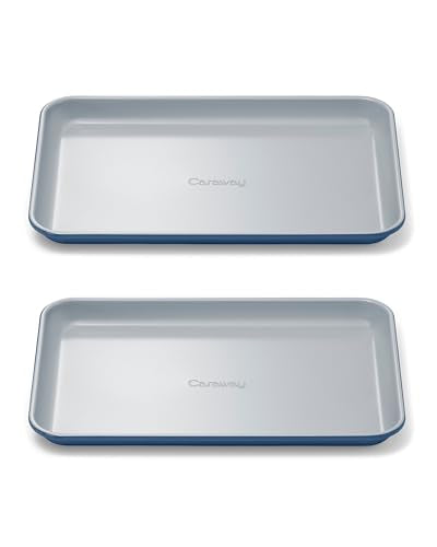 Caraway Non-Stick Ceramic Small Baking Sheet Duo - color: Navy, size: 2x Small 9" x 13"