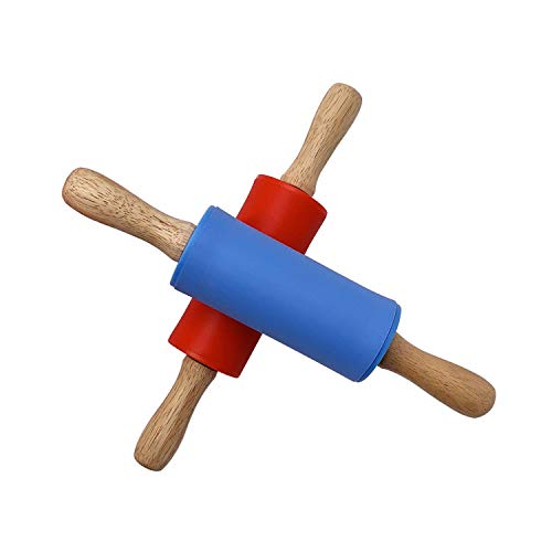 Small Wooden Handle Rolling Pin for Kids - Non-Stick Silicone Rodillo for Reposteria & Masa
