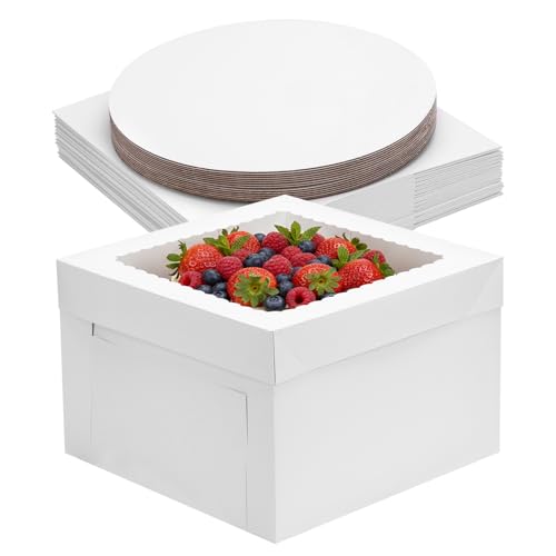 Moretoes 30 Pack 12 Inch Cake Boxes With Cake Boards (15 Boxes & 15 Boards) - size: 30pcs-12*12*8in