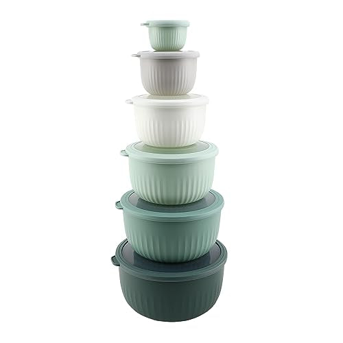 COOK WITH COLOR Prep Bowls with Lids- Wide and Deep Nesting Plastic Small Mixing Bowl Set with Lids, 12 Piece Set - Deep Bowls, Sage - color: Sage, size: 12 Piece Set - Deep Bowls