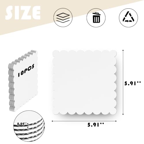 10 Pack 6 Inch White Square Cake Boards Grease Proof Heavy Duty Cardboard Base Disposable Trays for Desserts Pastries Display - size: 6''