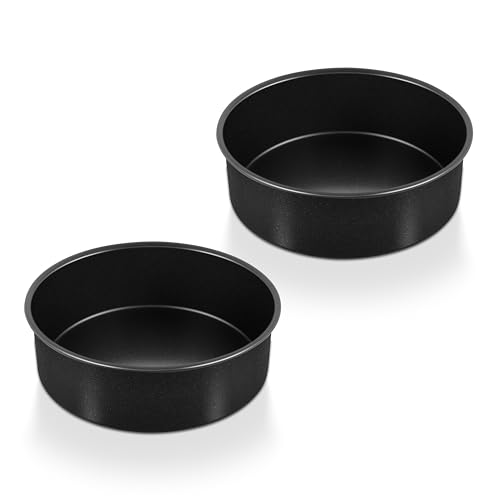P&P CHEF 6 Inch Cake Pan Set, Round Baking Cake Pans, Black & 2 Pcs - color: Black, size: 6 Inch