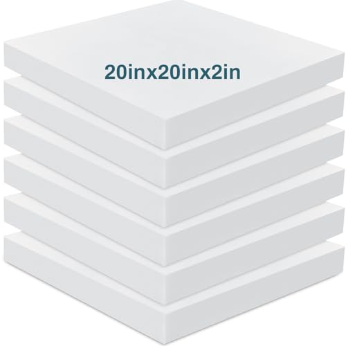 Frienda 6 Pack 2 x 20 x 20" High Density Foam Cushion 2.2 Density, 50 Ild - size: 2 x 20 x 20"