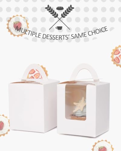 qiqee 100Pcs Auto Pop-up Cupcake Boxes Individual Cupcake Holders Disposable White Single Cupcake Boxes with Window 3.7"x3.7"x4.5" Cupcake Containers - color: White, size: 100Pcs, One Holder