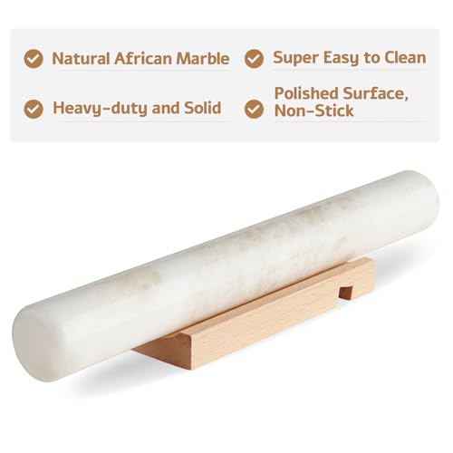 Koville African Natural Marble French Rolling Pin, 16inch Non-Stick Rolling Pin for Baking, Dough Roller for Pasta, Dumpling, Fondant, Pie, Bread, Pizza, Kitchen Baking Tools(Namib Fantasy) - color: Columnar White Marble 12 Inch