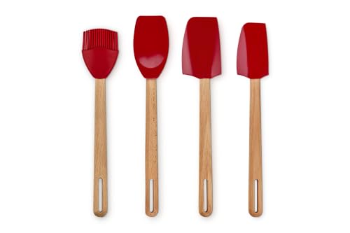 Le Creuset Silicone Signature Tools Set, 4-piece, Cerise - color: Cerise, style: 4-Piece Tool Set