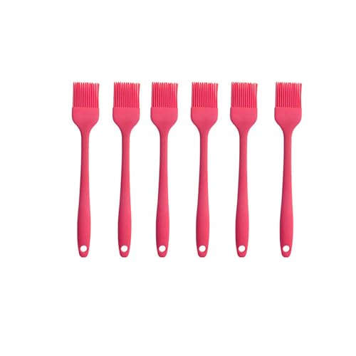 Silicone brush, Oil Brush for BBQ Kitchen Cooking Baking and Grilling (6 PCS,Rose red) - color: Rose Red