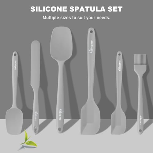 6 Pieces Silicone Spatula Set with Silicone Brush,Mixing-Grey - color: Gray, size: 6 Piece