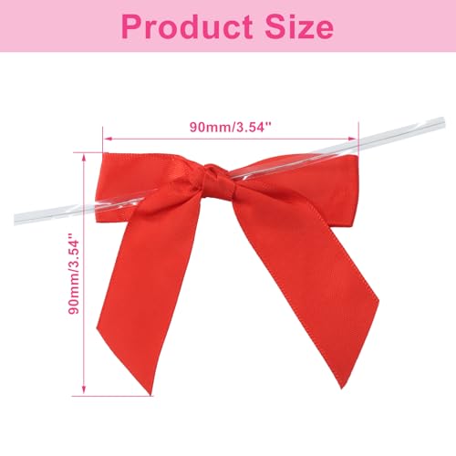 3.5 Inch Satin Ribbon Twist Tie Bows, Red, 50 Pack - color: Red