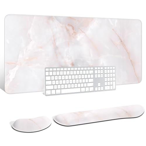 Large Mouse Pad with Wrist Rests for Keyboard & Mouse, Thick Soft Ergonomic Memory Foam Wrist Supports, Big & Long Desk Mat 35.5 x 15.7 in, for Office Gaming Computer, White Marble - color: Minimalism White Marble