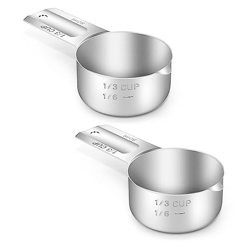 2PCS 1/3CUP(80ml, 2.7oz) Measuring Cup, 18/8 Stainless Steel Measure Scoop - size: 1/3cup|80ml|2.7oz
