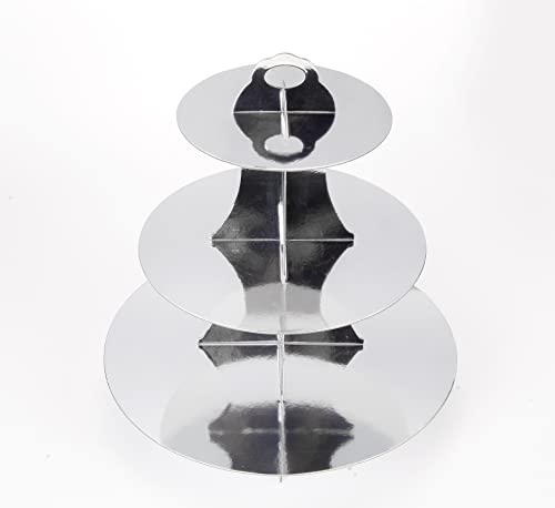 YLDW Cupcake Stand, 3-Tier Cupcake Stand Display, Cardboard Cup Cake Tower Stand, Disposable Dessert Stand for Birthday Tea Party Baby Shower Treat Decorations, Mirror Silver - color: Mirror Silver