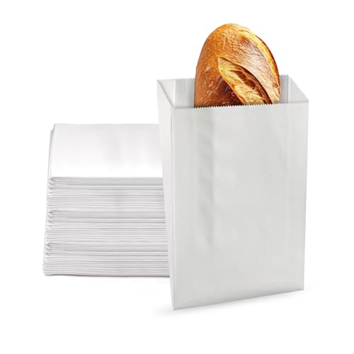 Grease Resistant - Dry Waxed Gusseted Paper Sandwich Bags - Danish White Paper Bag (1000Pcs/Pack) (6 x 2 x 9)