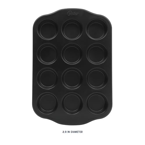 Oster Teston 12-Cup Muffin Pan, Nonstick Carbon Steel Cupcake Baking Tray, Matte Black, PFAS-Free, Easy Release, Oven-Safe Bakeware - color: Matte Black, size: 12-Cup Muffin Pan
