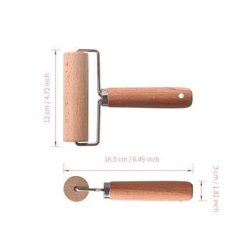 Wooden Dough Roller Large Single Wheel Handheld Rolling Pin for Pastry Pizza Baking Handmade Beechwood Kitchen Tool(6.49 x 4.72Inch) - size: 6.49 x 4.72Inch