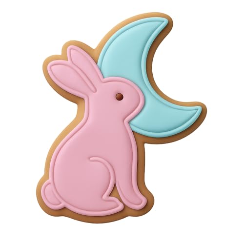 Bunny and Moon Gazing Cookie Cutter & Stamp - 4x3" Creative Baking Set