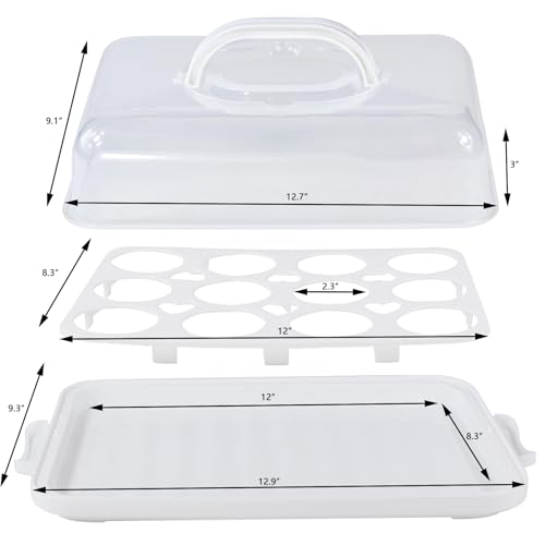 Cake Carrier with Lid, Cake Holder Cupcake Container for 12 Cupcakes 2 in 1 Portable Dessert Container for Pie Muffin Cobbler (White) - color: White