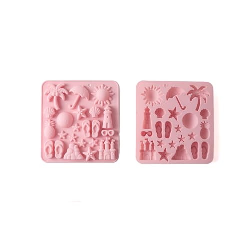 2Pcs Pink Silicone Molds for Candy Chocolate Beach Theme Ocean Starfish Shells Baking Ice Cube Mould for Tropical Party - color: Pink