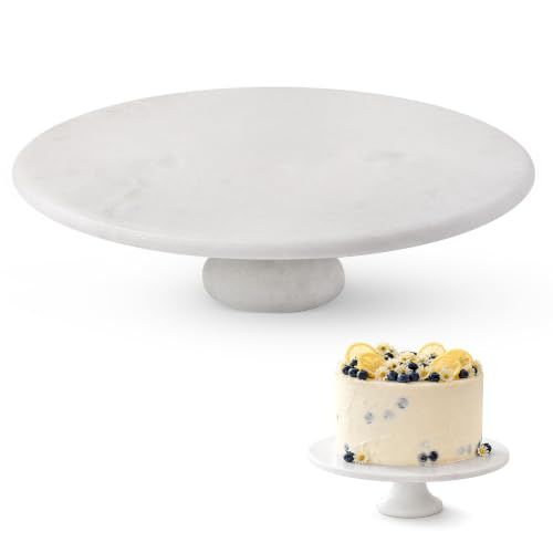 karibiber Natural Marble Cake Stand, 12" Round Cupcake Stand, Stone Dessert Display Pedestal for Kitchen Counter, Serving Platter for Fruit, Birthday, Wedding, Charcuterie Cheese Board White & Gray - color: White