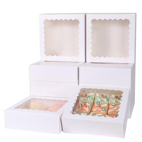 24 pcs White Pie Boxes,12x12x3 Inch Auto-Popup Bakery Boxes with Window Donuts Chocolate Muffins Donuts Pastry Dessert Cookie Box For Packaging - color: White, size: 12x12x3inch/24pcs