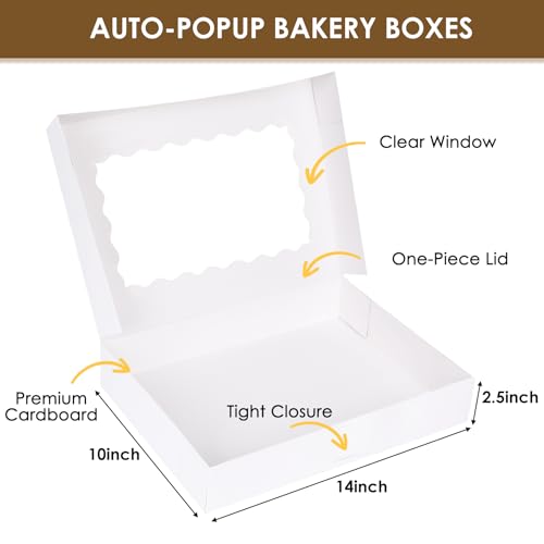 Moretoes 40pcs Cookie Boxes with Window, Auto-Popup Boxes,White,14x10x2.5 - size: 14x10x2.5inch