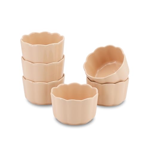 6-Piece 6 Oz Scallop Ceramic Ramekins, Soft Pink - color: Soft Pink