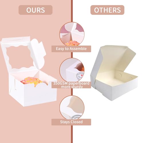 150pcs White Small Cake Box,4x4x2.5 Inch Bakery Boxes with Window,gift boxes bulk for Mini Cake Pastry Dessert Strawberries Chocolates Cupcakes with Stickers - color: White/150pcs