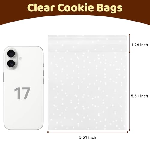 Self Sealing Cellophane Cookie Bags 5.5" x 5.5", 100 Pcs Polka Dot