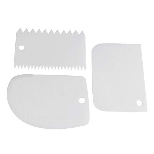 3 Pcs Cake Scraper Smoother Set, Cake Icing Smoother Tool for Cake Decorating, Plastic Dough Scraper Flexible Bowl Scraper for Baking
